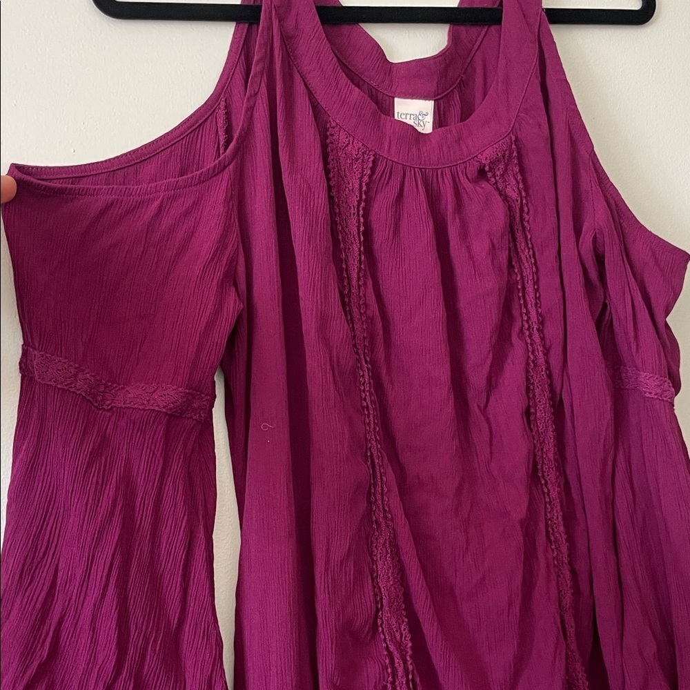 Terra & Sky|Boho Cold Shoulder Tiered Crochet 3/4 Sleeve Dress|1X|EUC - Picture 6 of 11
